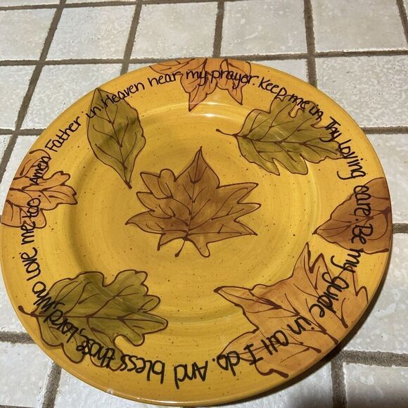 Autumn Leaves Blessings Serving Plate Ceramic Pottery Fall Thanksgiving 14 Inch - Picture 2 of 6